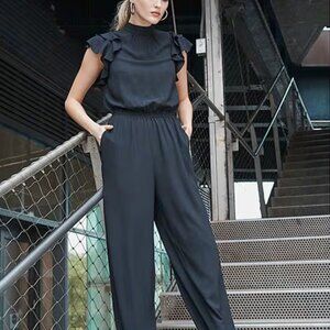 1. STATE Flutter Sleeve Mock Neck Ruffle Jumpsuit